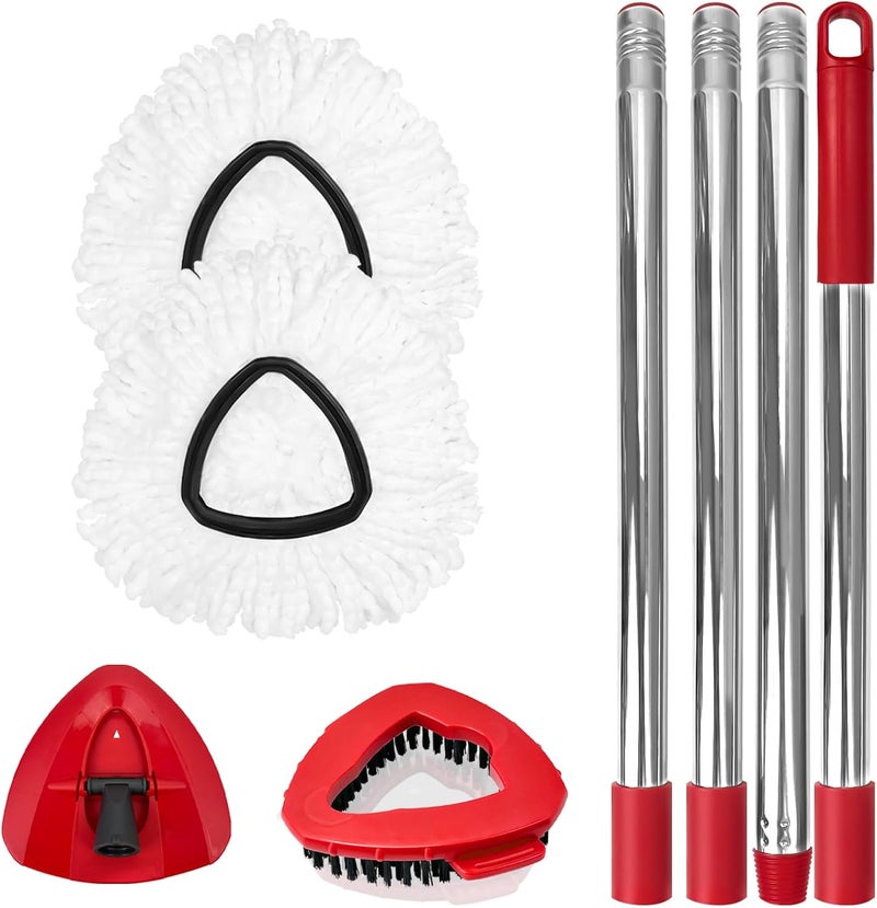 Nuorest Spin Mop Replacement Set for O-Ceda EasyWring 1-Tank System, Includes 2 Mop Head Replacement, 1 Spin Base, 1 Scrubber Head, 1 Mop Handle (30-58in Adjustable 4-Section Pole) - Image 1
